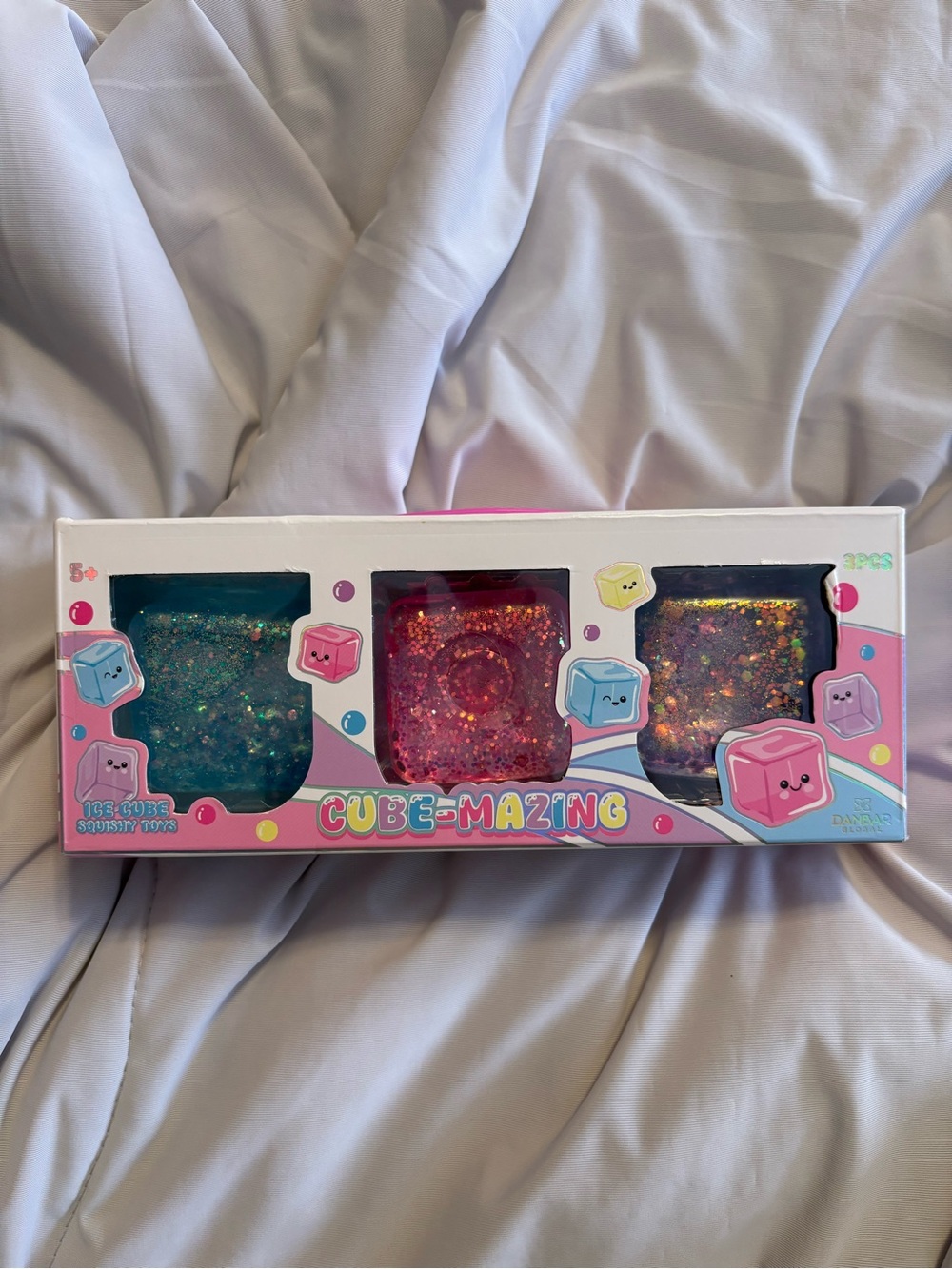 Glitter Squishy Ice Cube Toy Set - Pink, Teal, Purple